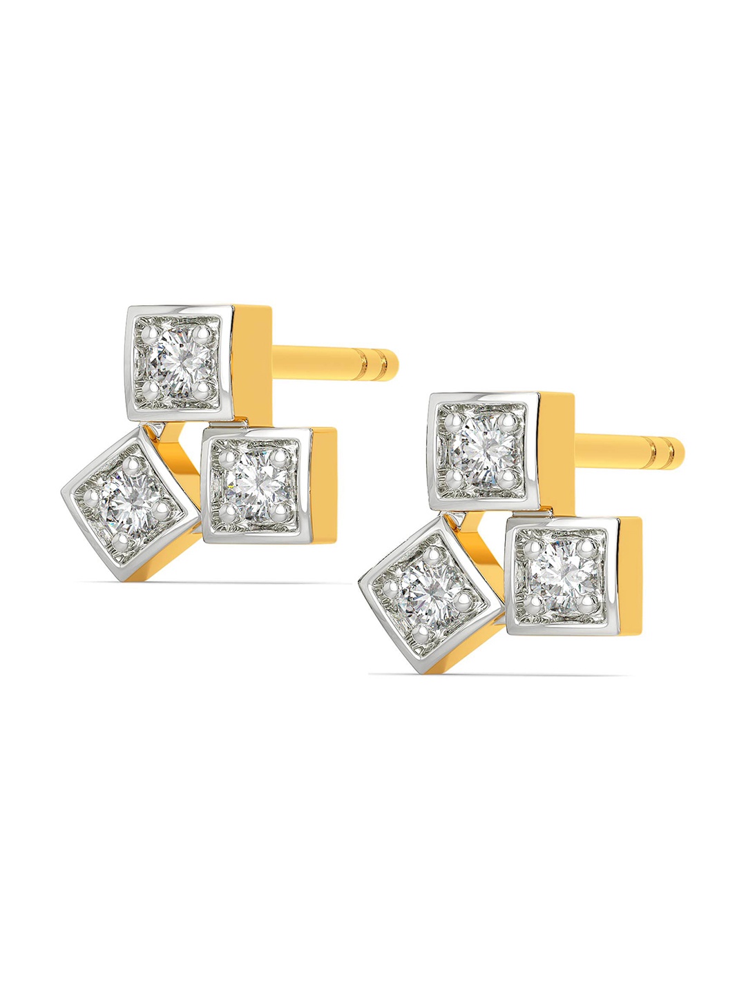 

MELORRA Trinket Trilogy Rhodium-Plated 18KT Gold Diamond Stud Earrings-2.01gm