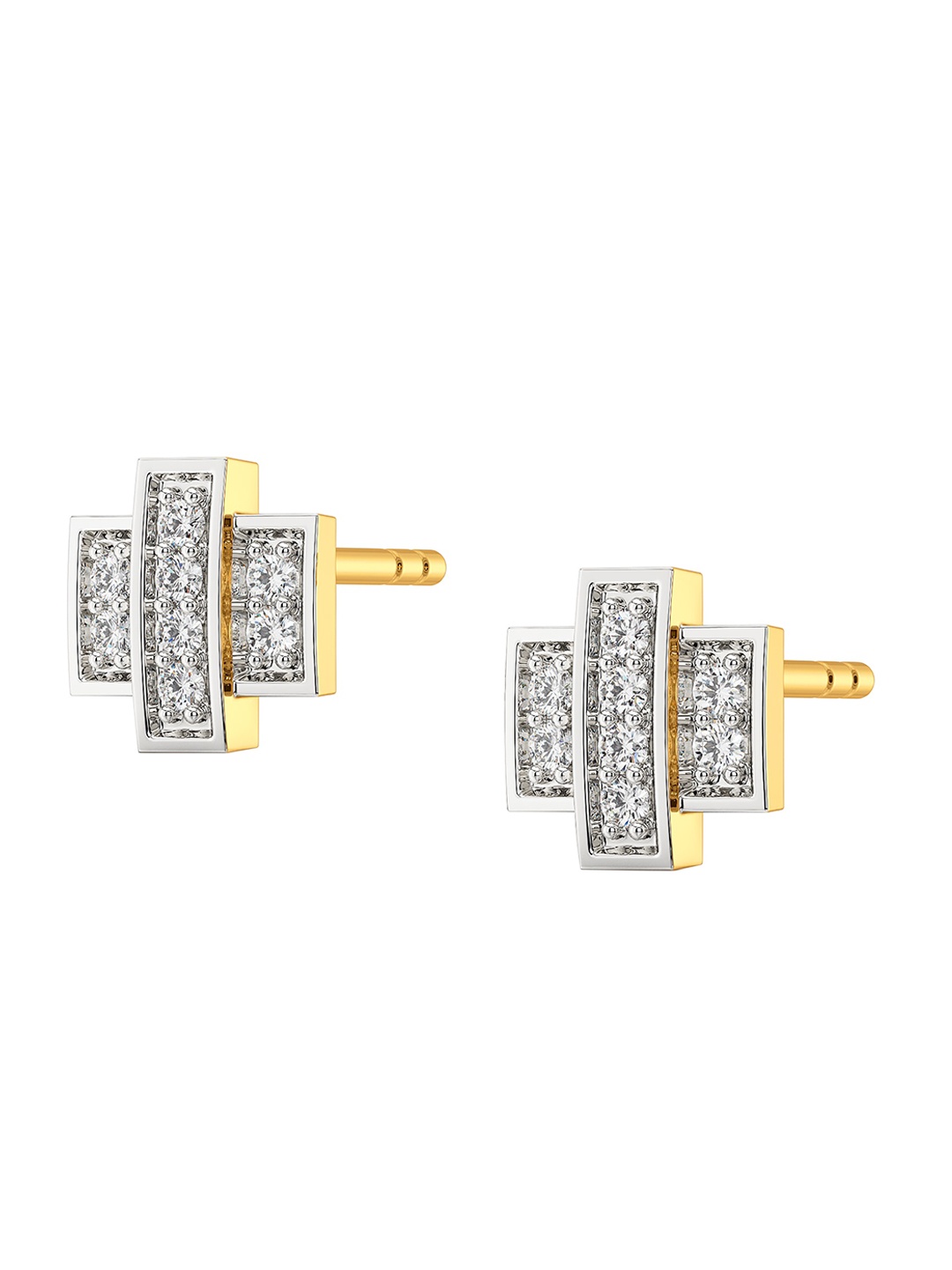 

MELORRA Casual Checks Diamond-Studded Rhodium-Plated 18KT Gold Studs Earrings- 1.55 gm