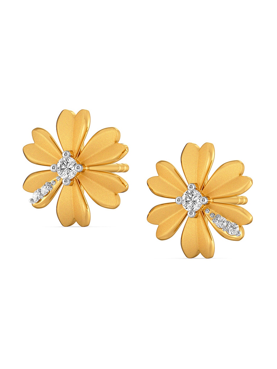 

MELORRA Peek-a-Bloom Diamond-Studded Rhodium-Plated 18KT Gold Stud Earrings-2.67gm