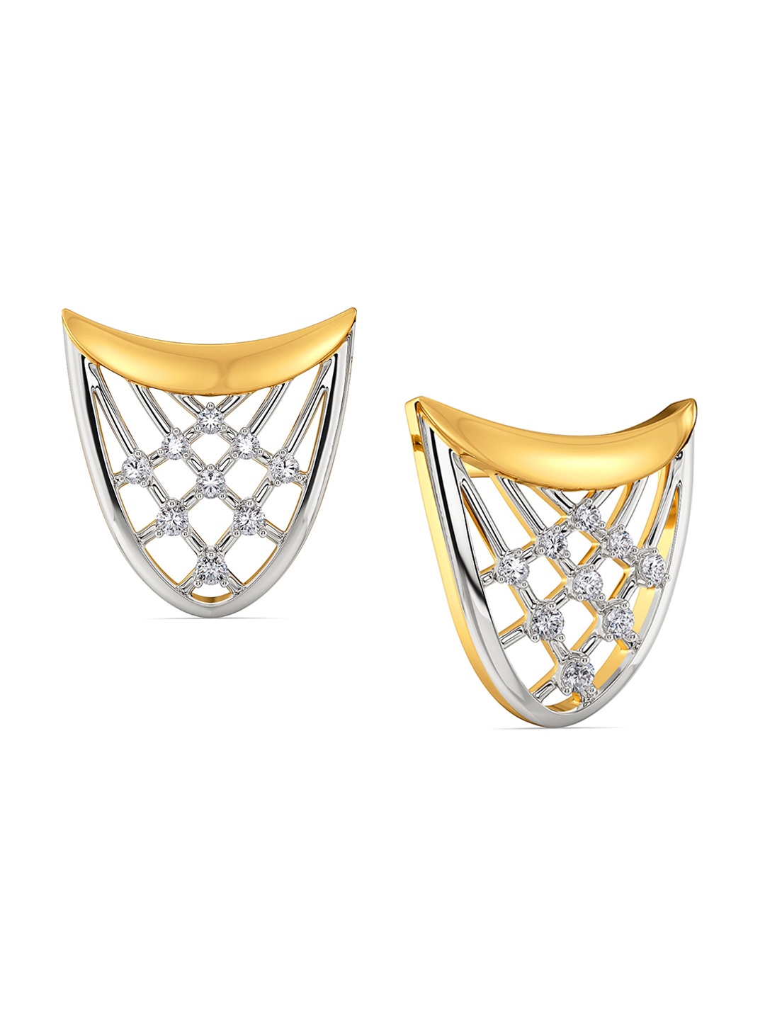 

MELORRA Crafty Crochet Diamond-Studded Rhodium-Plated 18KT Gold Studs Earrings- 3.22 gm