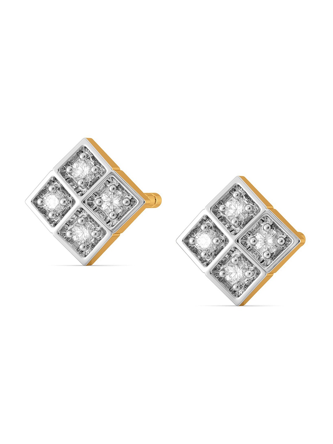 

MELORRA Wear N Square Diamond-Studded Rhodium-Plated 18KT Gold Studs Earrings- 1.24 gm