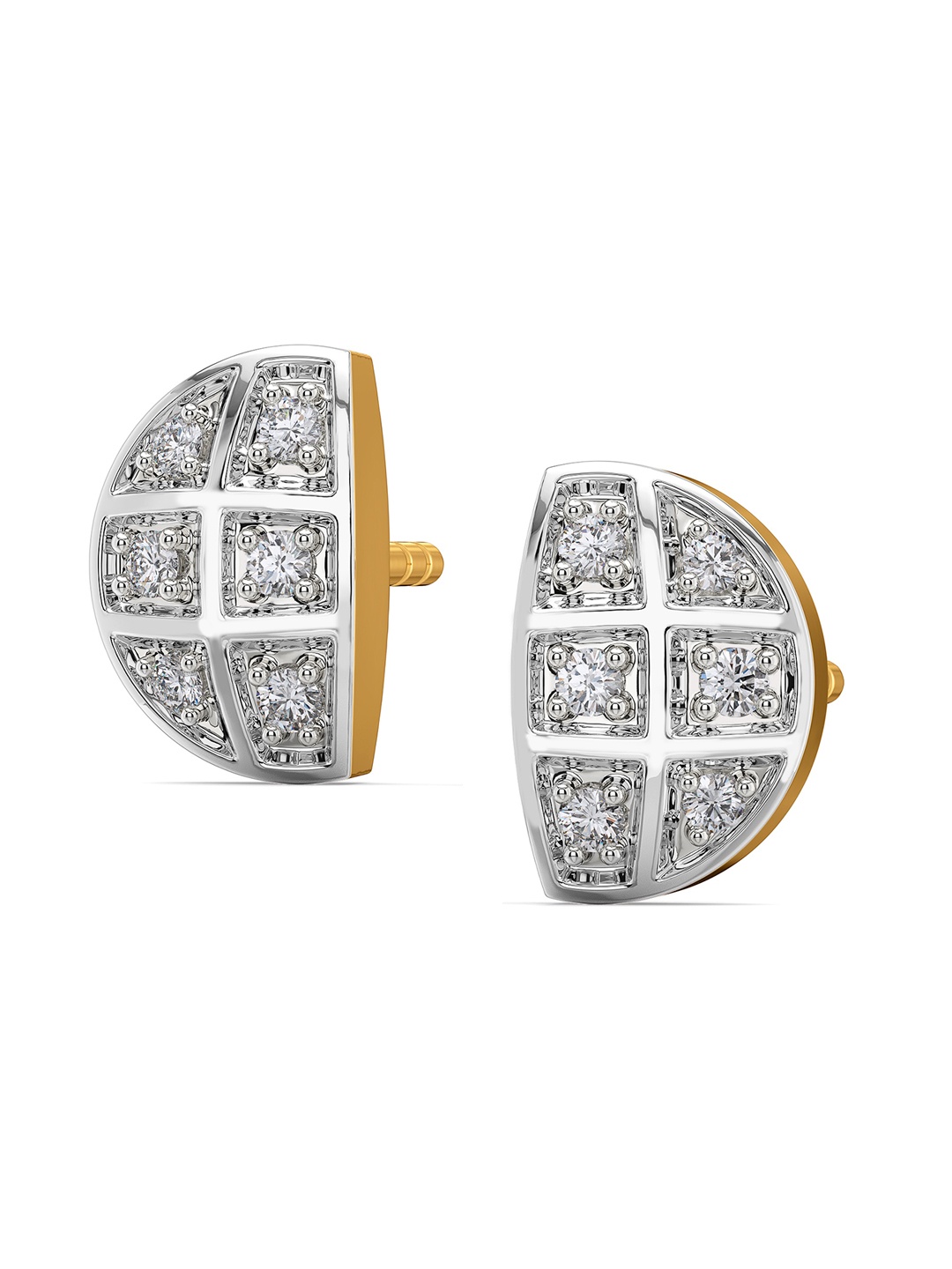 

MELORRA Check on Check Diamond-Studded Rhodium-Plated 18KT Gold Studs Earrings- 1.81 gm