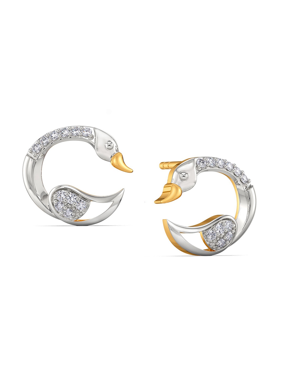 

MELORRA Swan Suave Diamond-Studded Rhodium-Plated 18KT Gold Studs Earrings- 2.84 gm