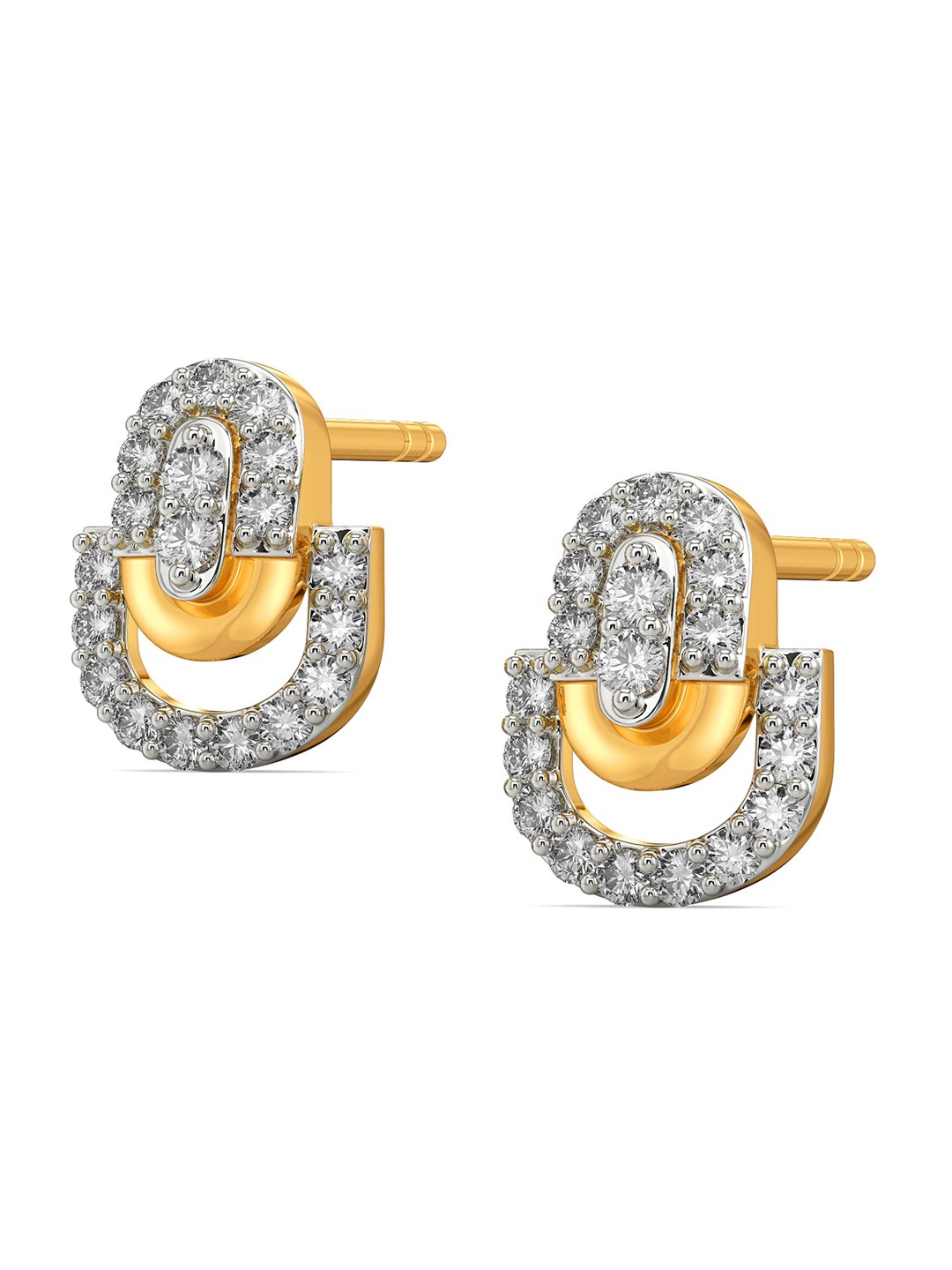 

MELORRA Waist Suits Rhodium-Plated Diamond-Studded 18KT Gold Stud Earrings- 1.81gm