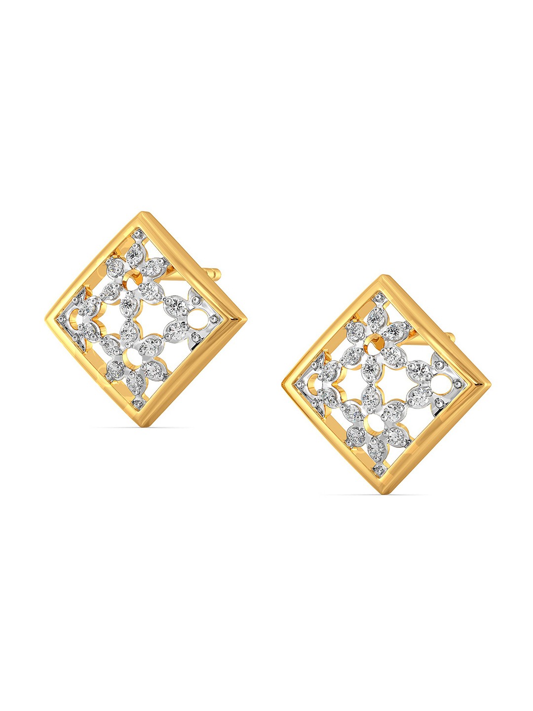 

MELORRA A Lacy Place Diamond-Studded Rhodium-Plated 18KT Gold Studs Earrings- 3.12 gm