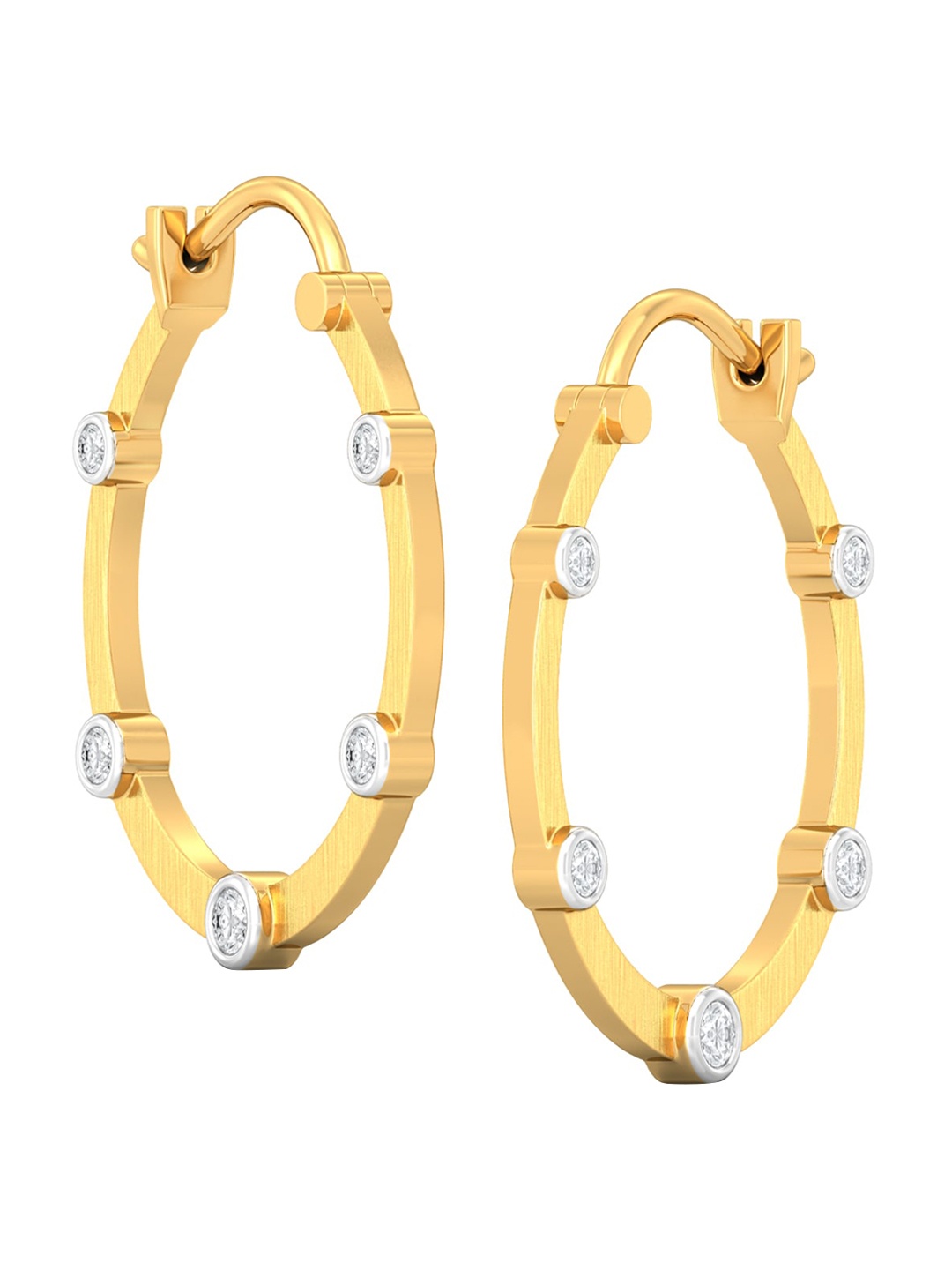 

MELORRA Rustic White Diamond Studded 18KT Gold Hoop Earrings-2.95 gm