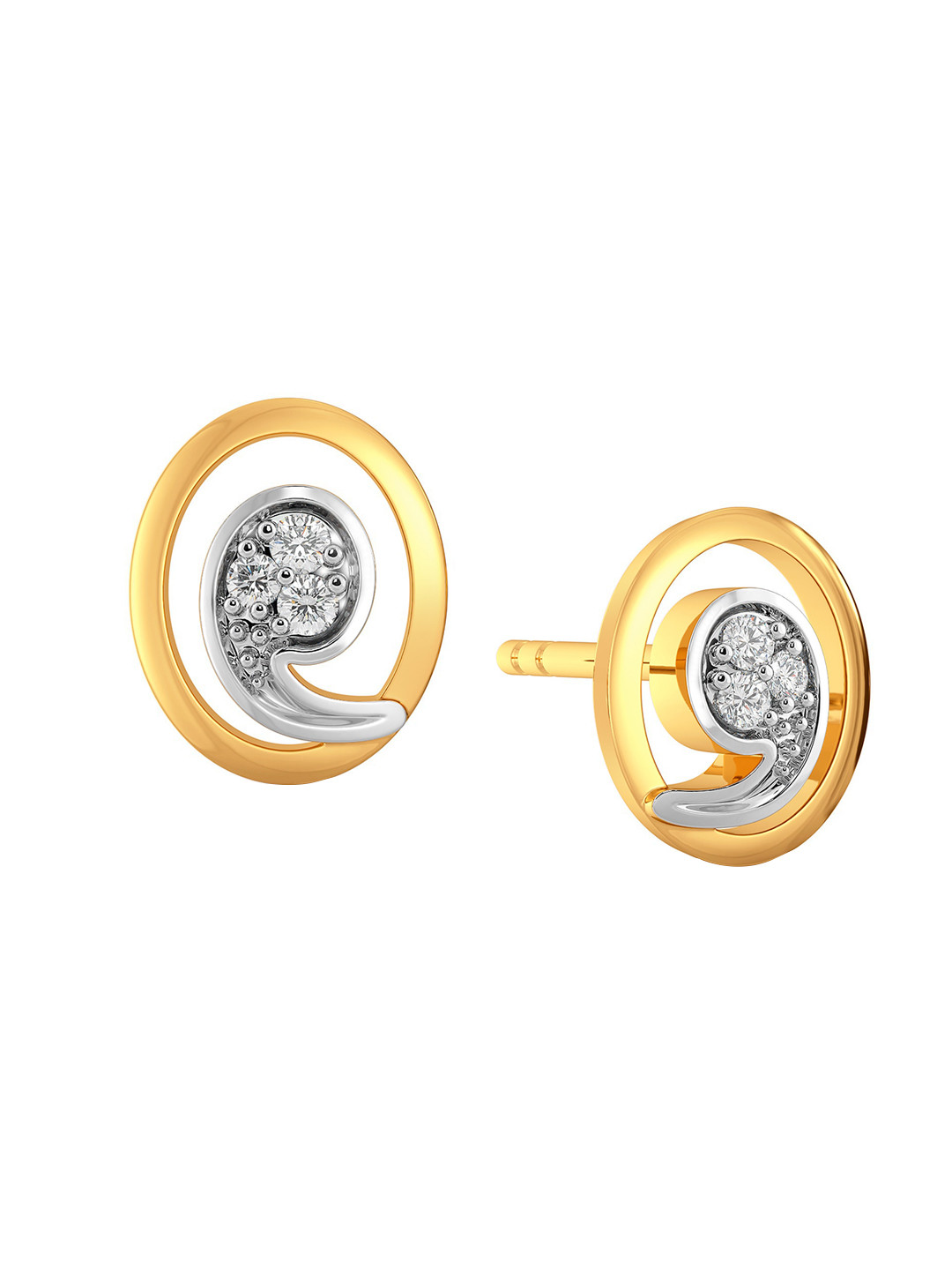 

MELORRA The Shell Spell Rhodium-Plated Diamond- Studded 18KT Gold Stud Earrings- 1.99gm