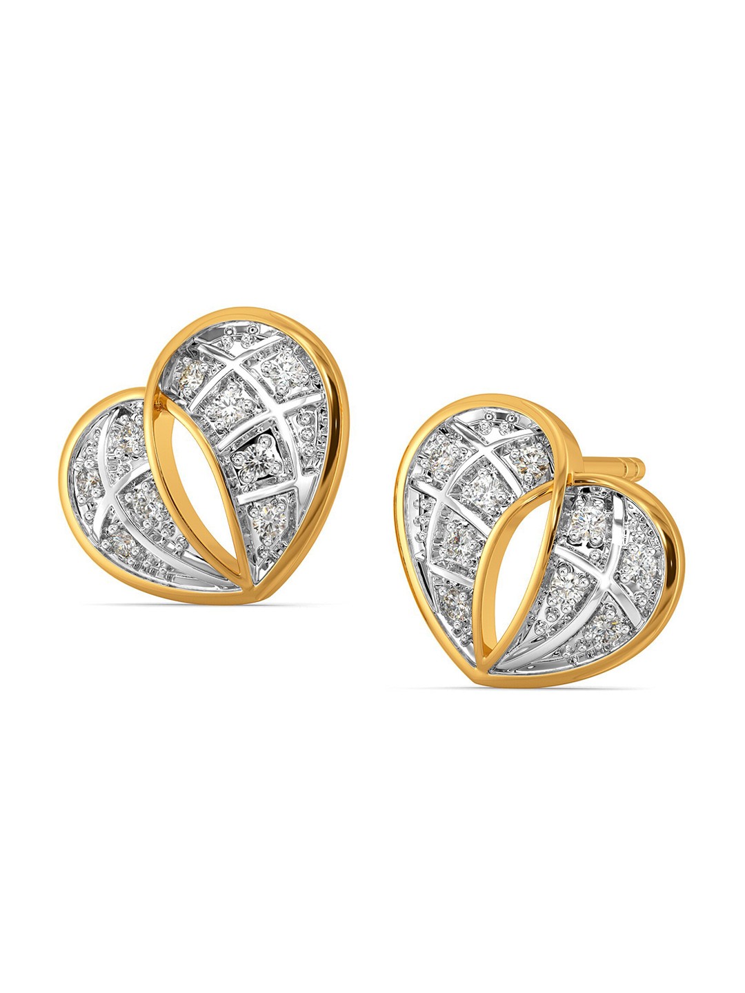 

MELORRA Tartan Heart Diamond-Studded Rhodium-Plated 18KT Gold Studs Earrings- 2.54 gm