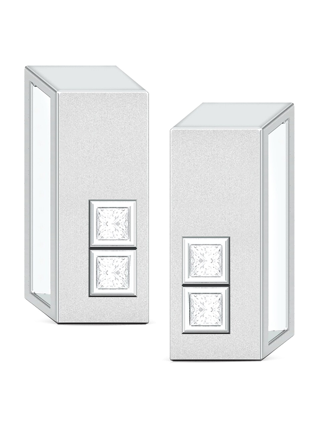 

MELORRA Cubicle Command 18KT White Gold Diamond Earrings-4.3gm, Silver