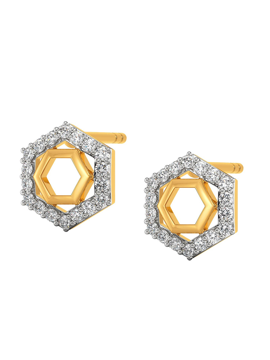 

MELORRA Evening Elegance Rhodium-Plated Diamond Studded 18KT Gold Stud Earrings-1.71gm