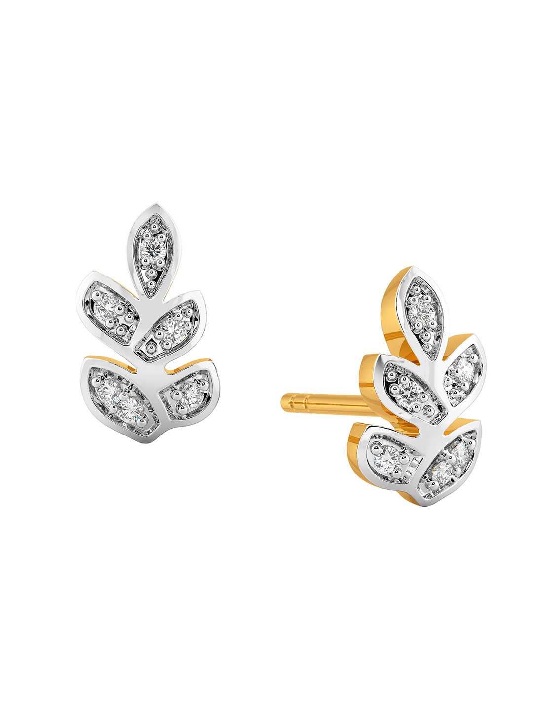 

MELORRA The Fern Coast Diamond-Studded Rhodium-Plated 18KT Gold Studs Earrings- 2.09 gm