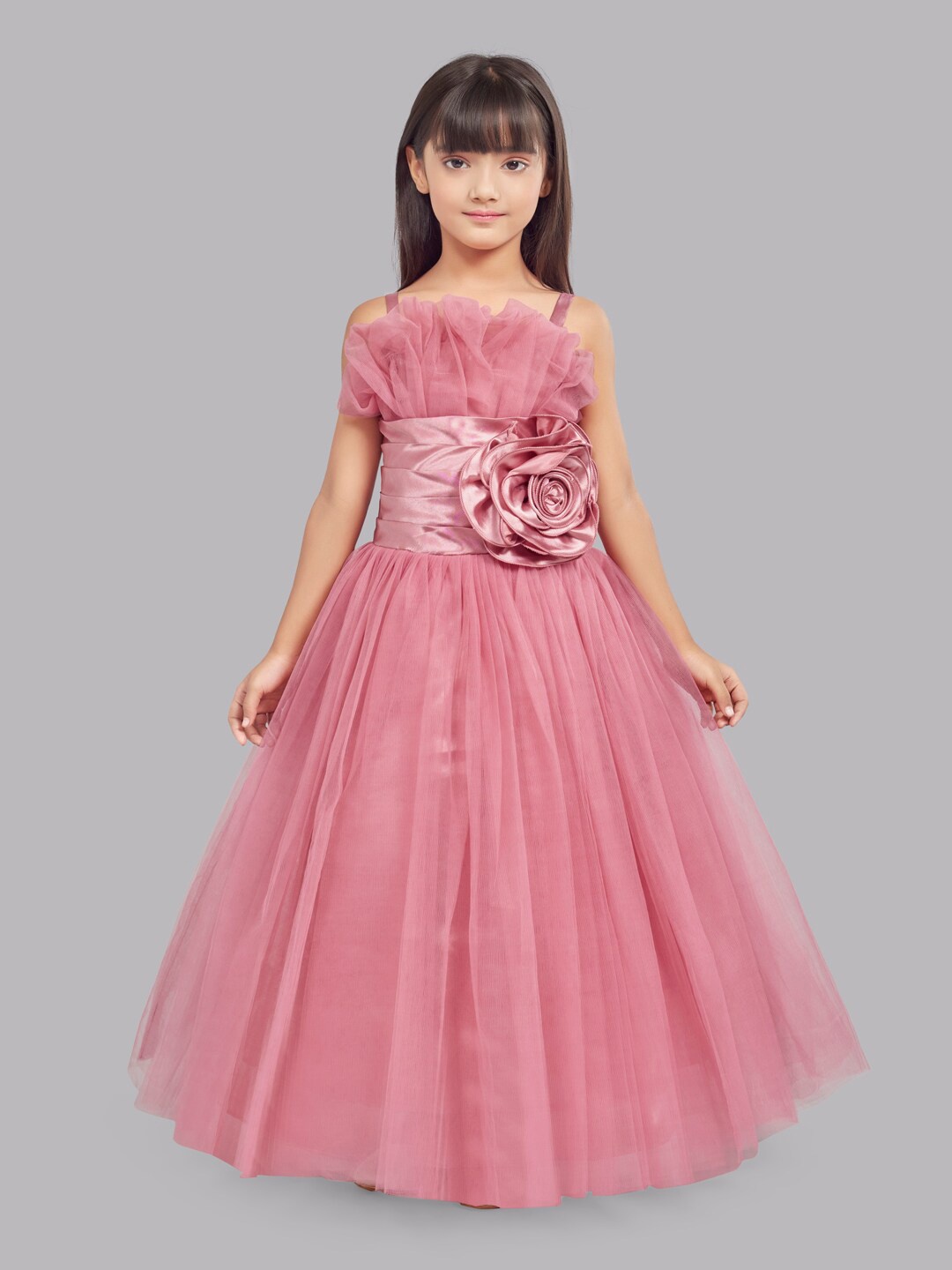 

Pink Chick Ruffled Details Net Corsage Gown Dress, Rose