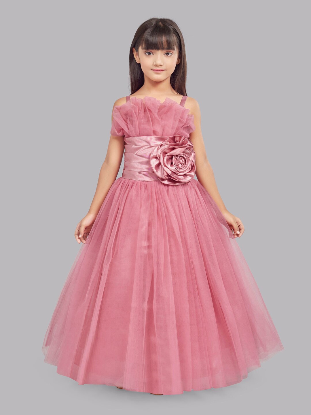 

Pink Chick Ruffled Net Fit & Flare Maxi Dress, Rose