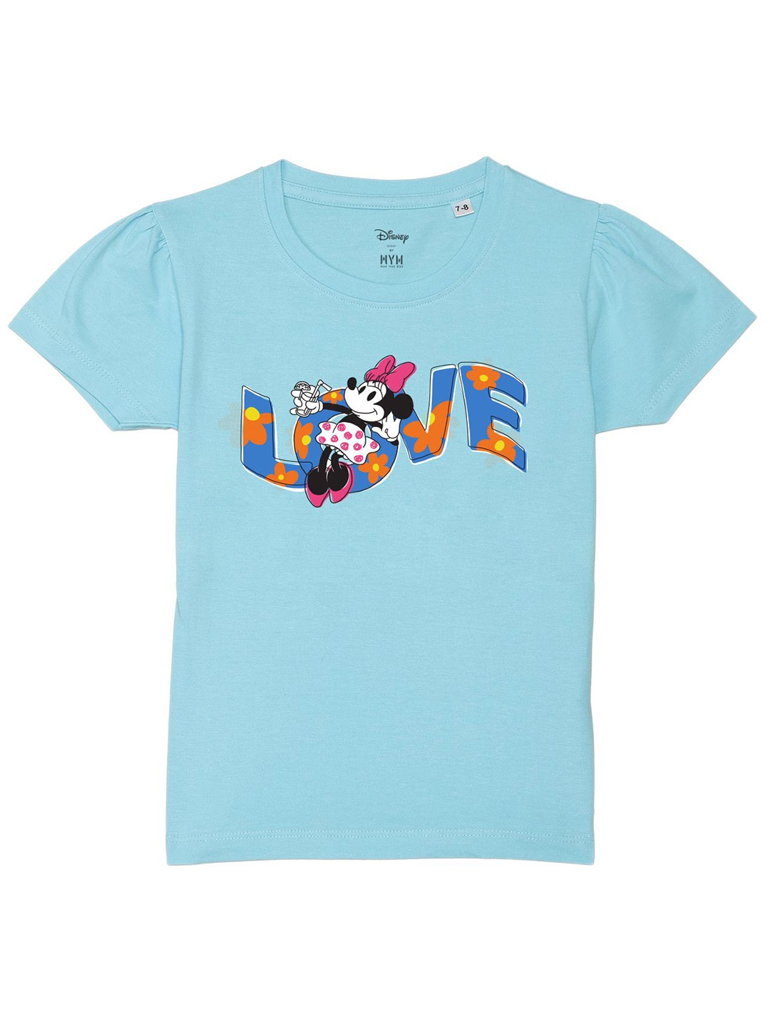 

Disney by Wear Your Mind Girls Minnie Mouse Printed Puff Sleeves Pure Cotton T-shirt, Blue