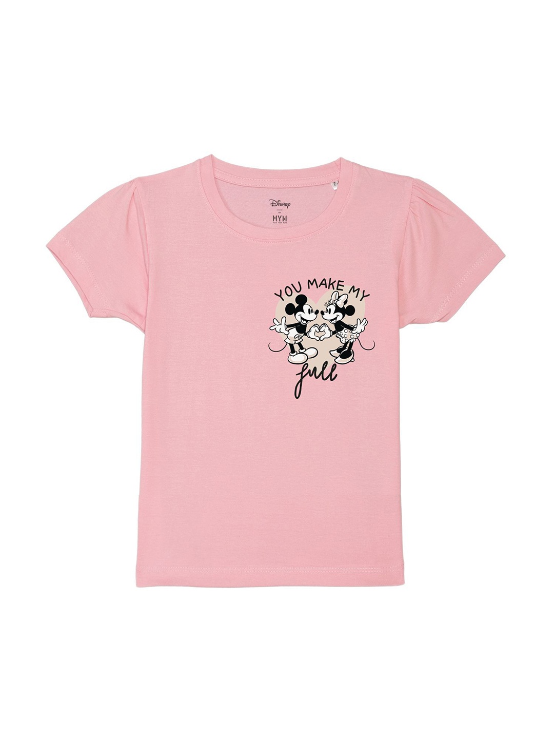 

Disney by Wear Your Mind Girls Mickey & Minnie Printed Pure Cotton T-shirt, Pink