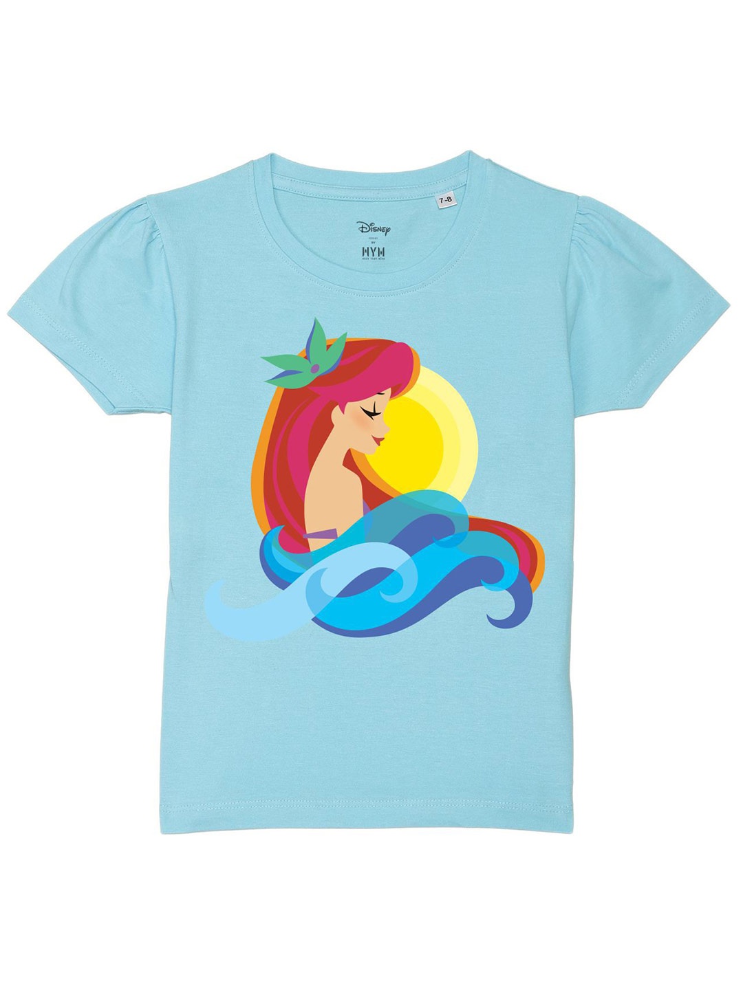 

Disney by Wear Your Mind Girls Disney Princess Printed Puff Sleeves Pure Cotton T-shirt, Blue
