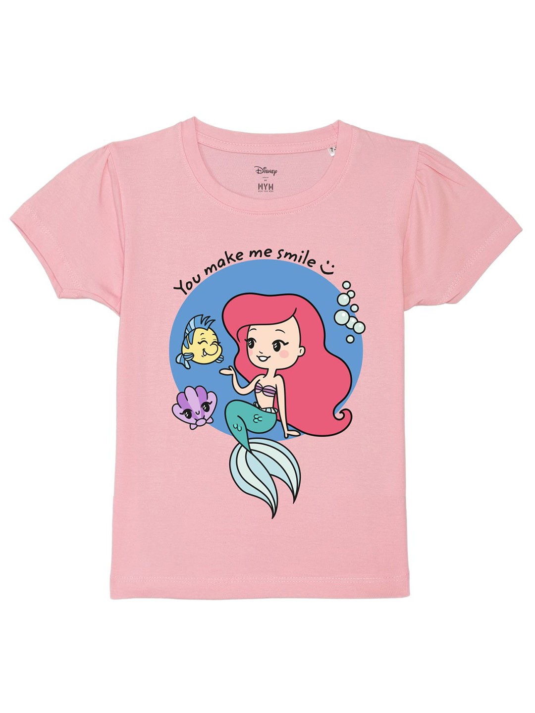 

Disney by Wear Your Mind Girls Disney Princess Printed Puff Sleeves Pure Cotton T-shirt, Pink