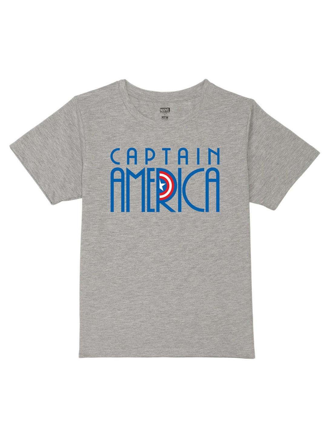 

Marvel by Wear Your Mind Boys Captain America Typography Printed Pure Cotton T-shirt, Grey melange