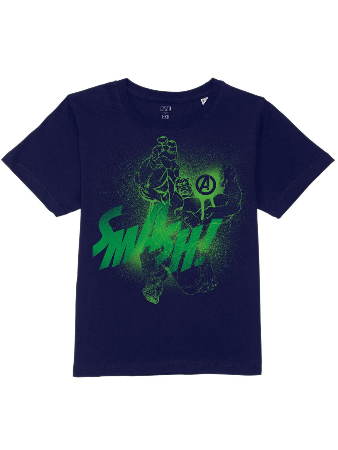 

Marvel by Wear Your Mind Boys Hulk Graphic Printed Pure Cotton T-shirt, Navy blue
