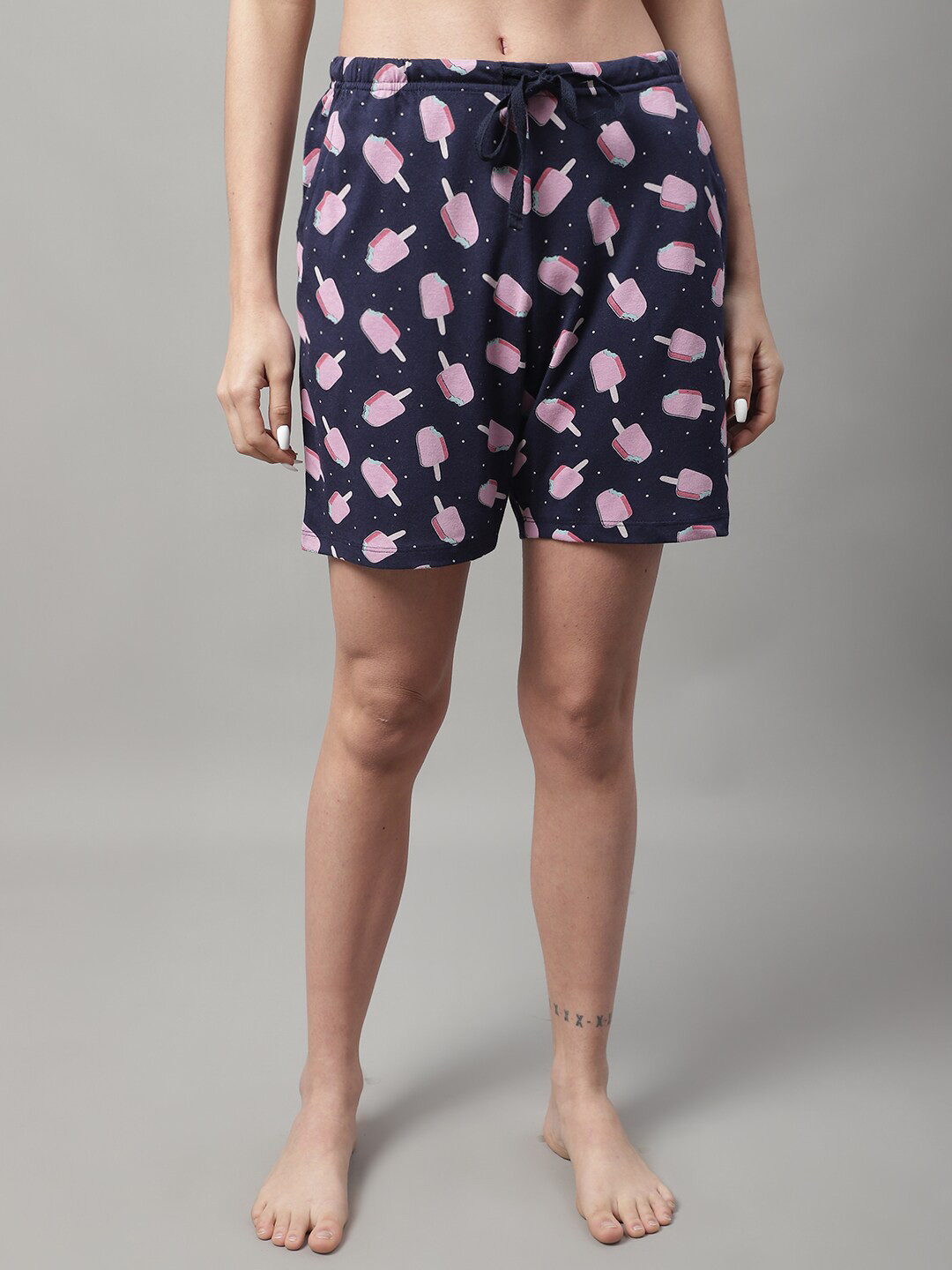 

Kanvin Women High-Rise Printed Lounge Shorts, Navy blue
