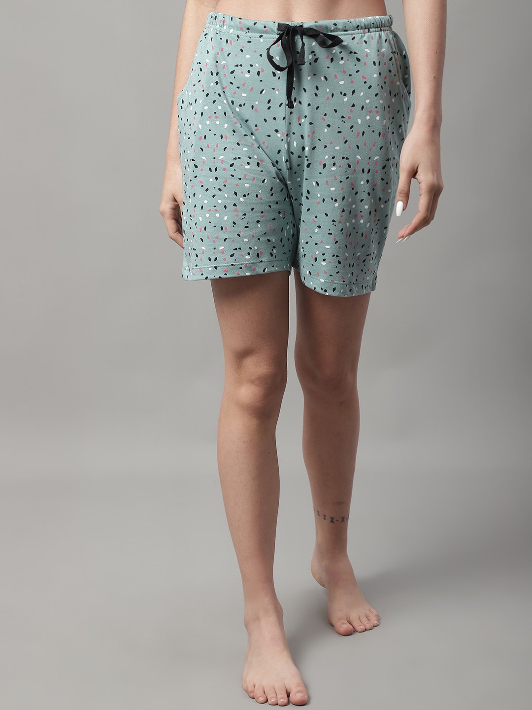 

Kanvin Women Abstract Printed High-Rise Lounge Shorts, Green