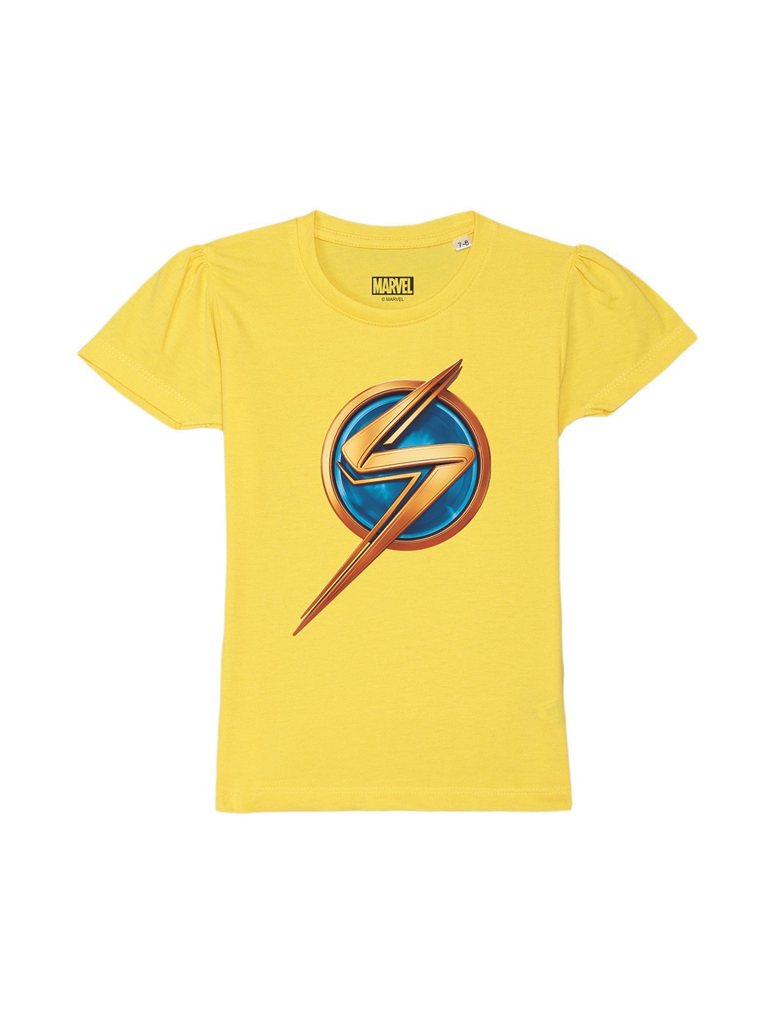 

Marvel by Wear Your Mind Girls Graphic Printed Puff Sleeves Pure Cotton T-shirt, Yellow