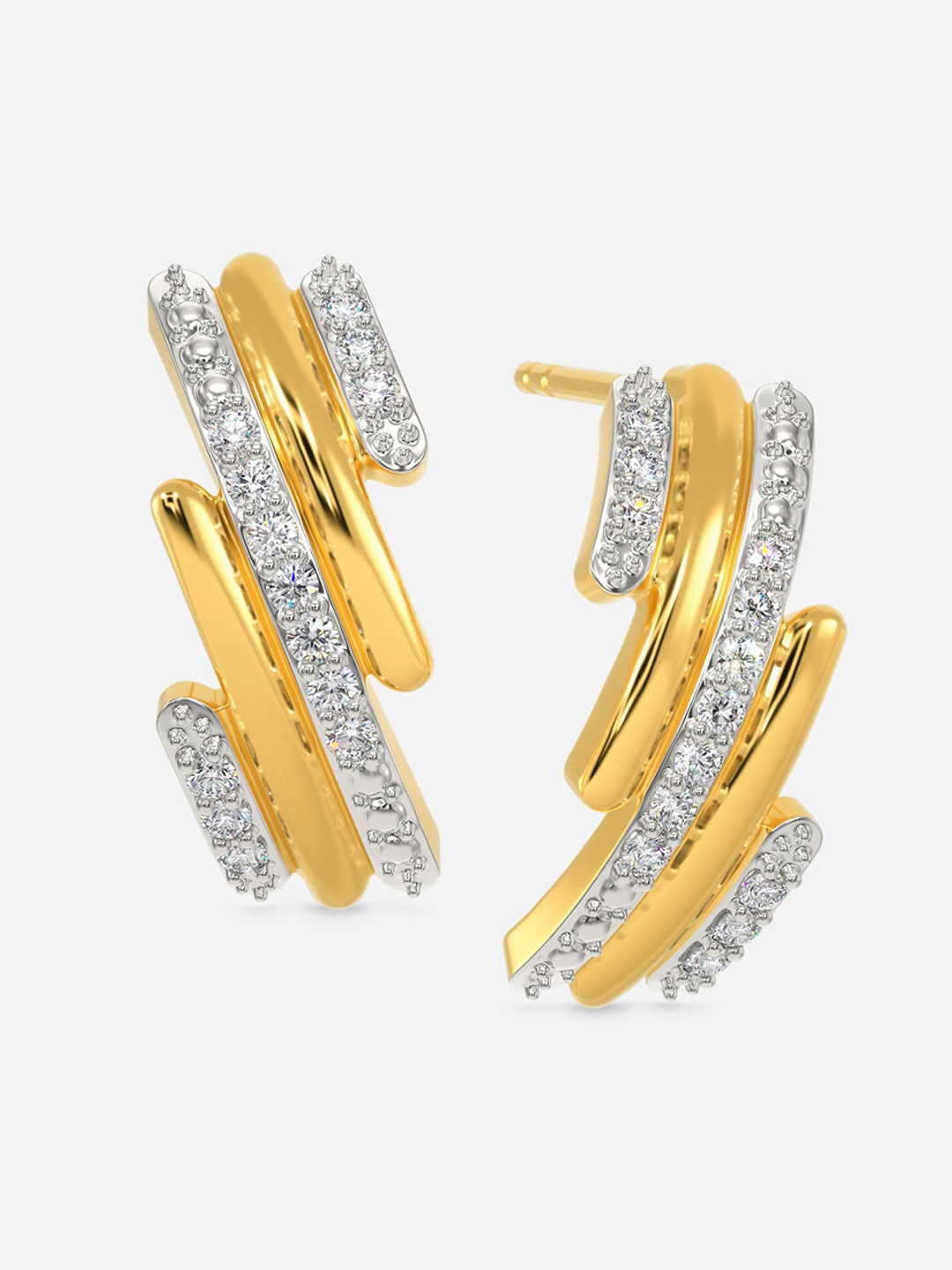 

MELORRA Winter Layers Diamond-Studded Rhodium-Plated 18KT Gold Studs Earrings- 3.18 gm