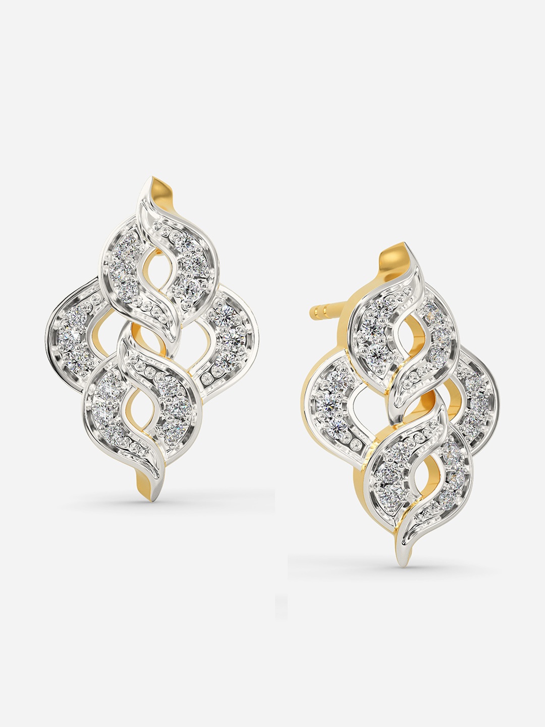 

MELORRA Knitty Gritty Diamond-Studded 18KT Gold Stud Earrings - 3.28 gm