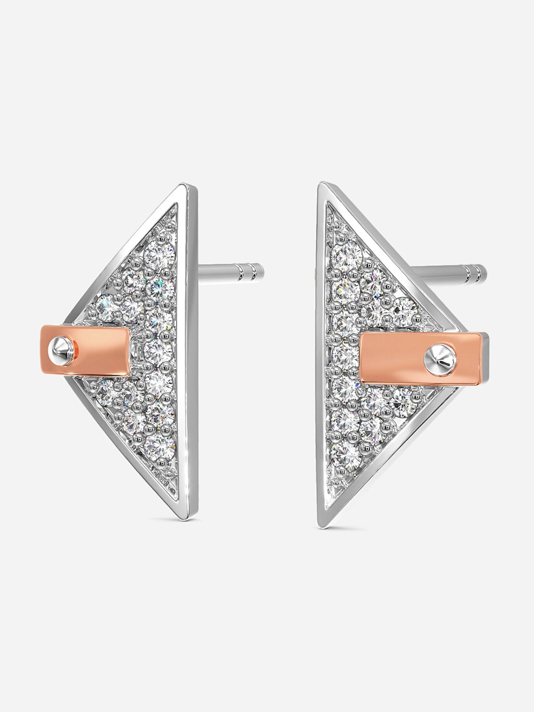 

MELORRA Biker Nomad Rhodium-Plated Diamond-Studded 18KT White Gold Stud Earrings - 1.92 gm, Silver