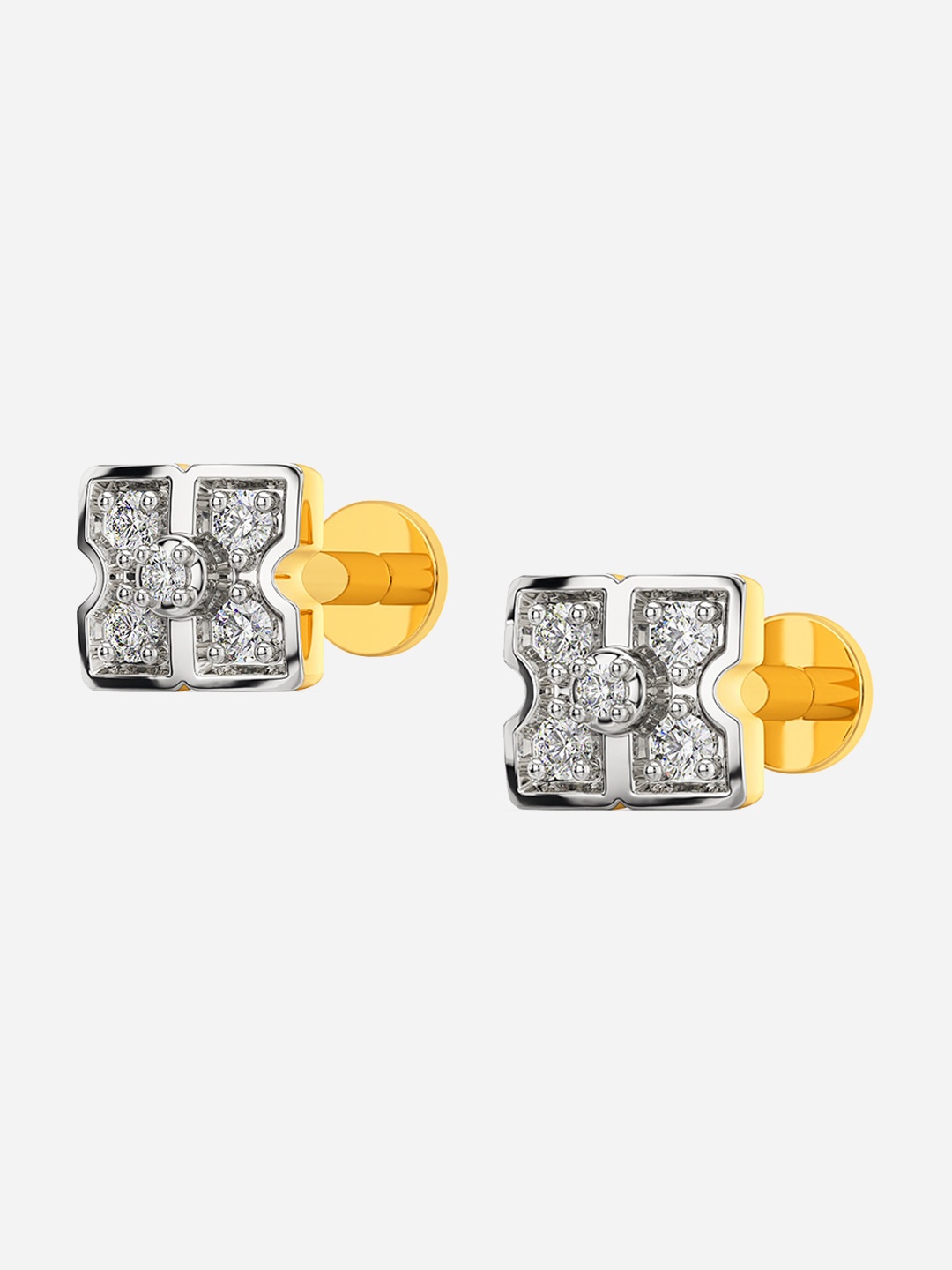 

MELORRA Double Trouble Diamond-Studded Rhodium-Plated 18KT Gold Studs Earrings- 1.32 gm