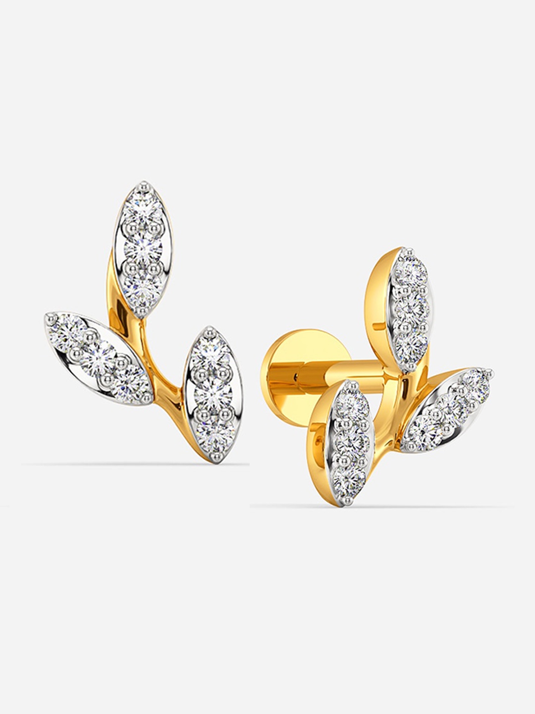 

MELORRA Leafy Bling Rhodium-Plated Diamond-Studded 18KT Gold Earrings - 1.37 gm