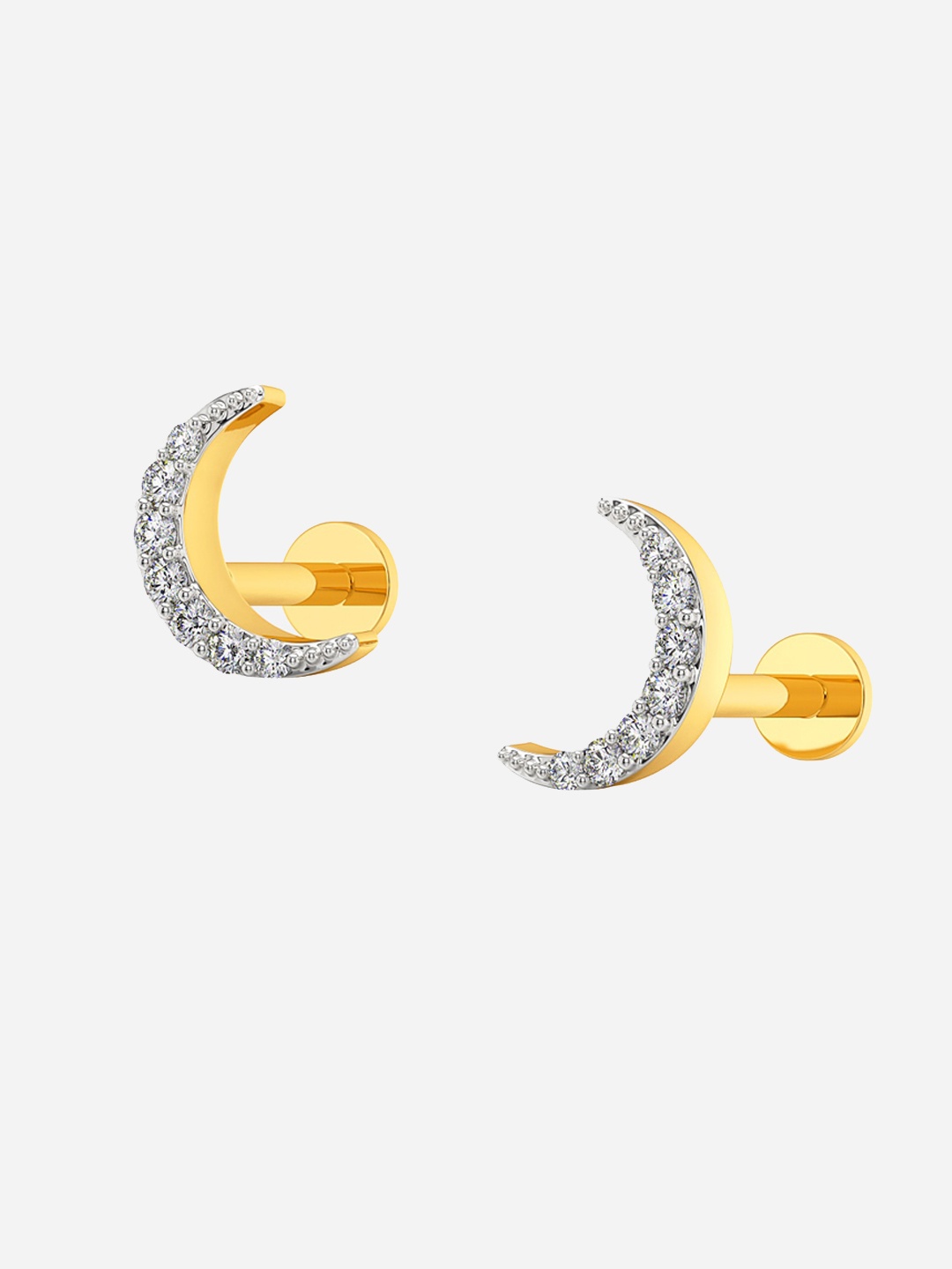

MELORRA Talking to the Moon Diamond-Studded Rhodium-Plated 18KT Gold Stud Earrings-1.12gm