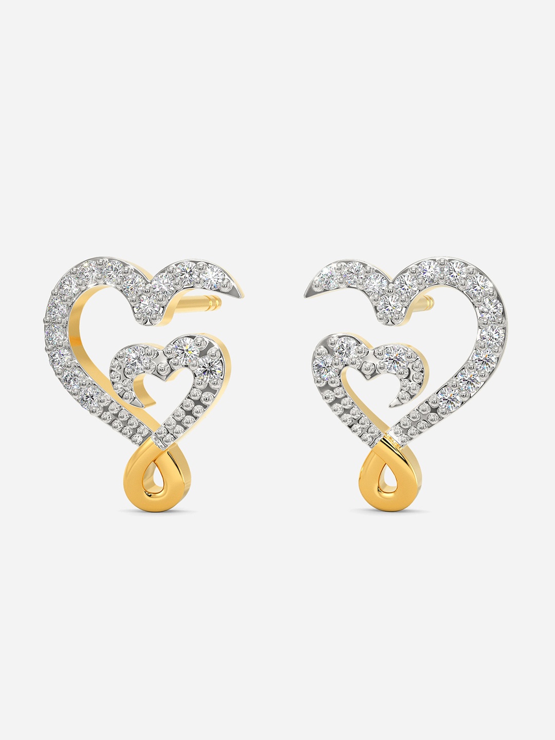 

MELORRA Glass Hearts Diamond-Studded Rhodium-Plated 18KT Gold Stud Earrings-2.51gm