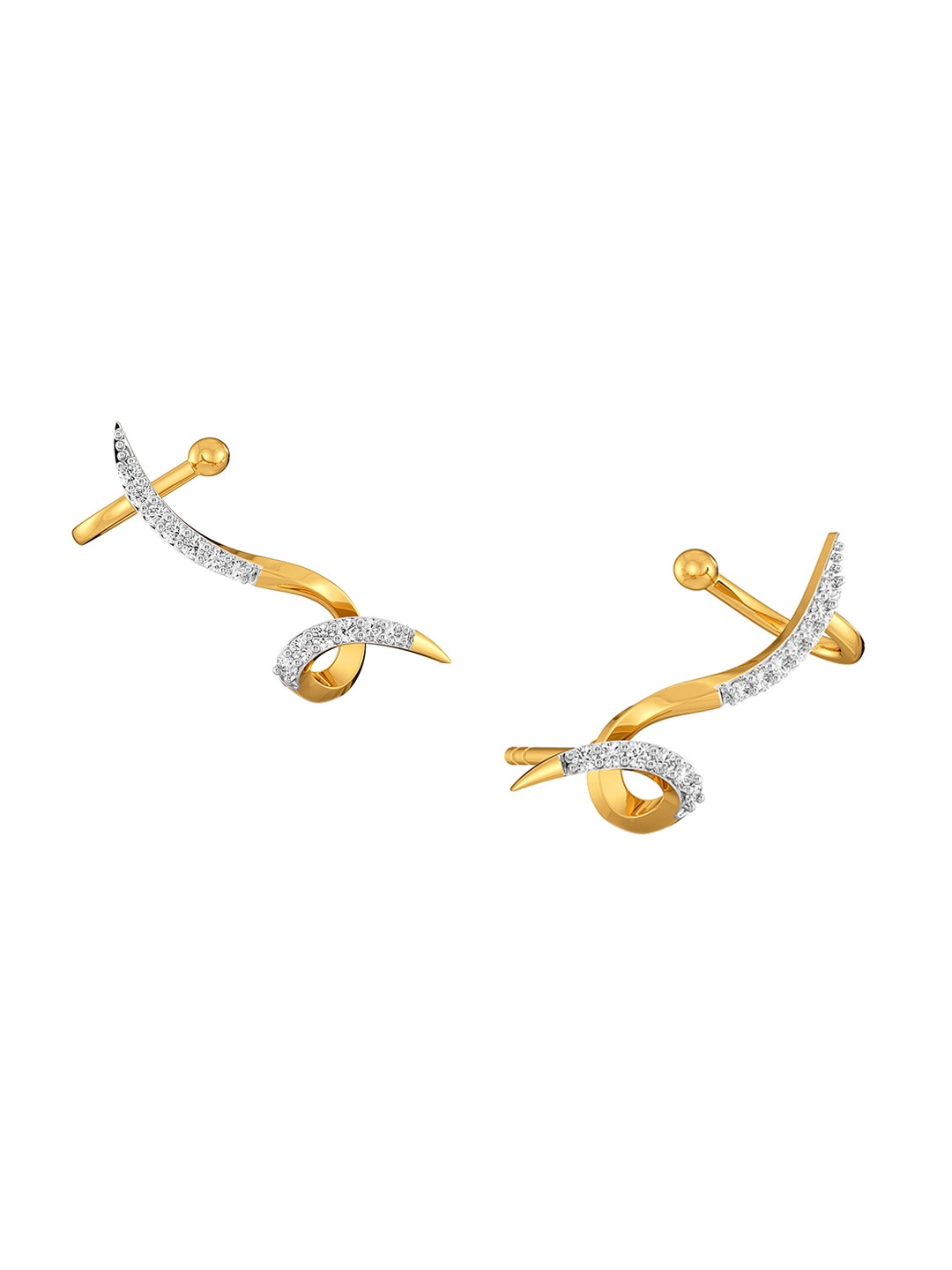 

MELORRA Disco Pop Diamond-Studded Rhodium-Plated 18KT Gold Studs Earrings- 2.36 gm