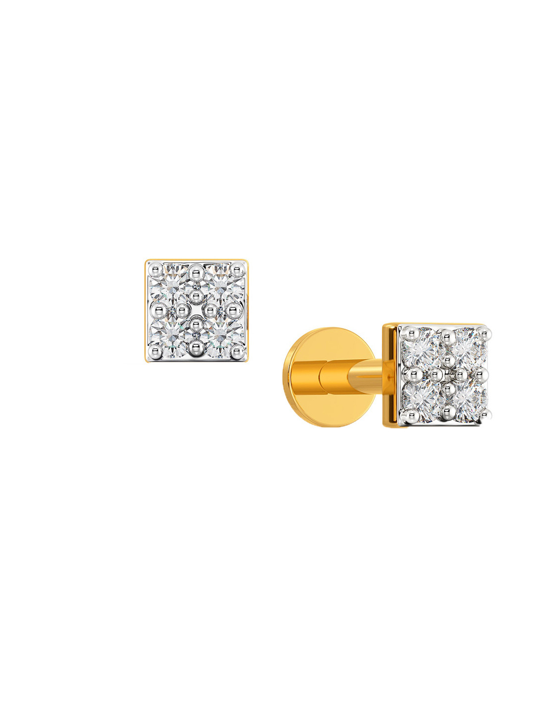 

MELORRA Pair So Square Rhodium-Plated Diamond-Studded 18KT Gold Earrings - 0.75 gm