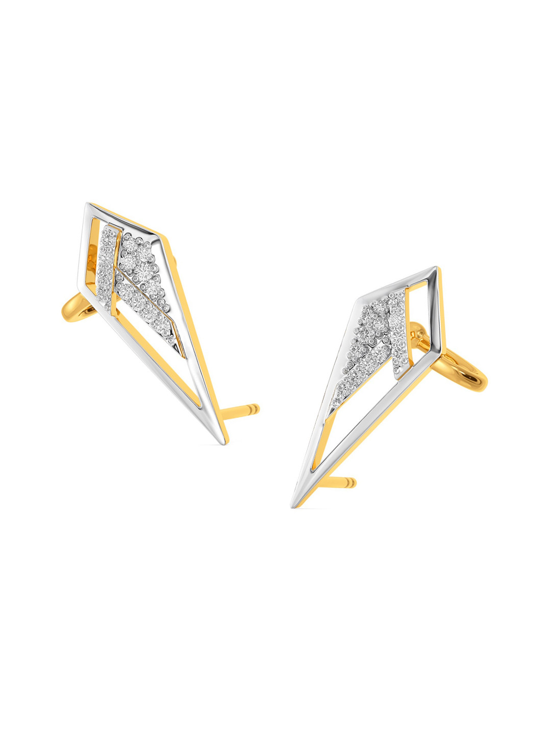 

MELORRA Larger Than Life Diamond-Studded Rhodium-Plated 18KT Gold Stud Earrings-3.54gm