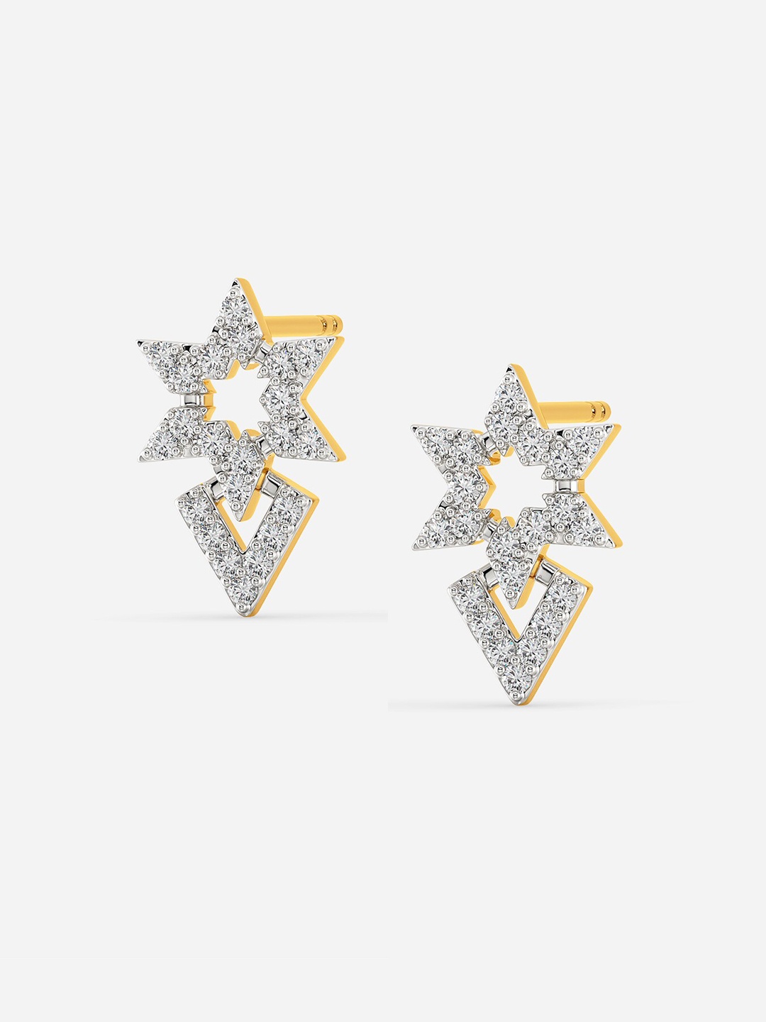 

MELORRA Diamond-Studded Rhodium-Plated 18KT Gold Stud Earrings-2.35gm