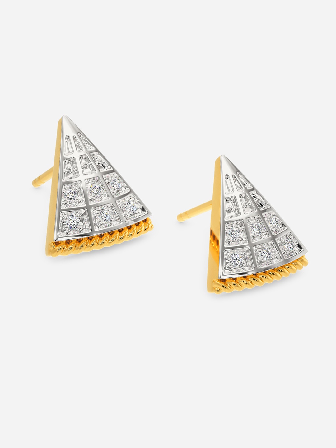 

MELORRA Retro Escape Diamond-Studded Rhodium-Plated 18KT Gold Studs Earrings- 3.12 gm