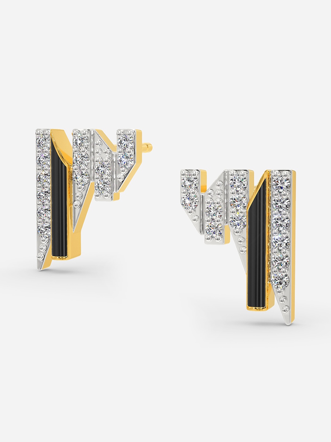 

MELORRA Linear Codes Diamond-Studded Rhodium-Plated 18KT Gold Stud Earrings-2.44gm
