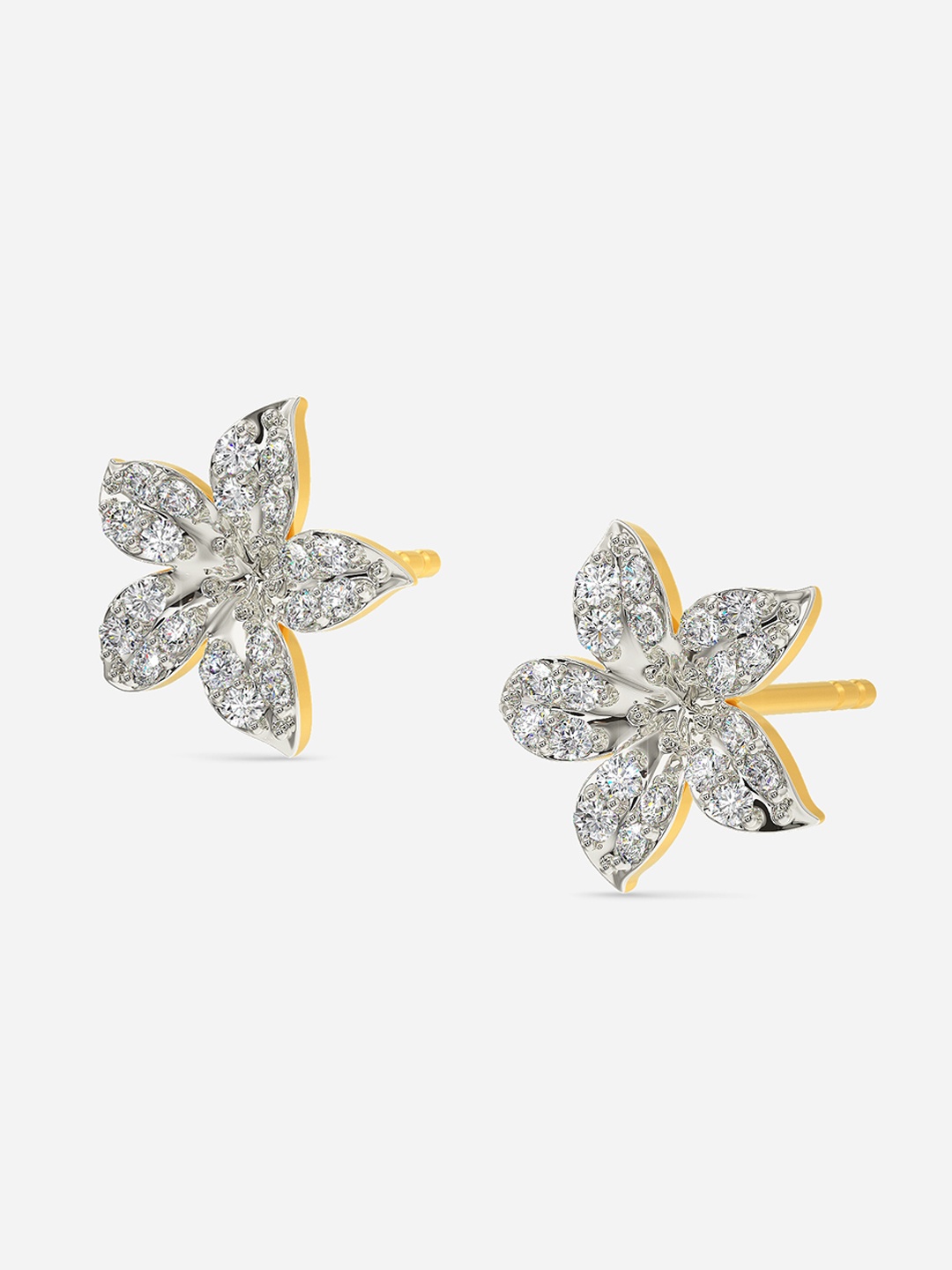

MELORRA Flora Diamond-Studded Rhodium-Plated 18KT Gold Studs Earrings-1.67gm
