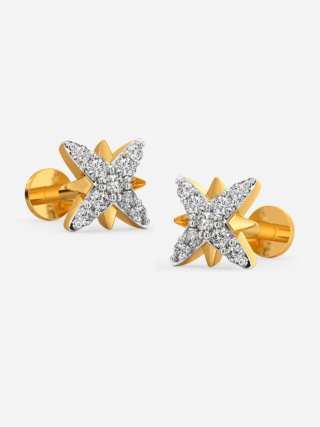 

MELORRA Starry Charade Diamond-Studded Rhodium-Plated 18KT Gold Stud Earrings-1.4gm
