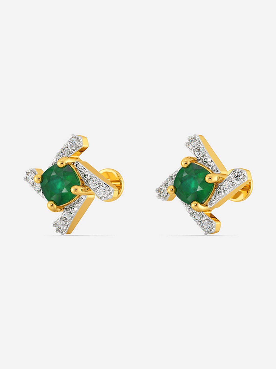 

MELORRA Flash O Green Diamond-Studded Rhodium-Plated 18KT Gold Studs Earrings-2.15gm