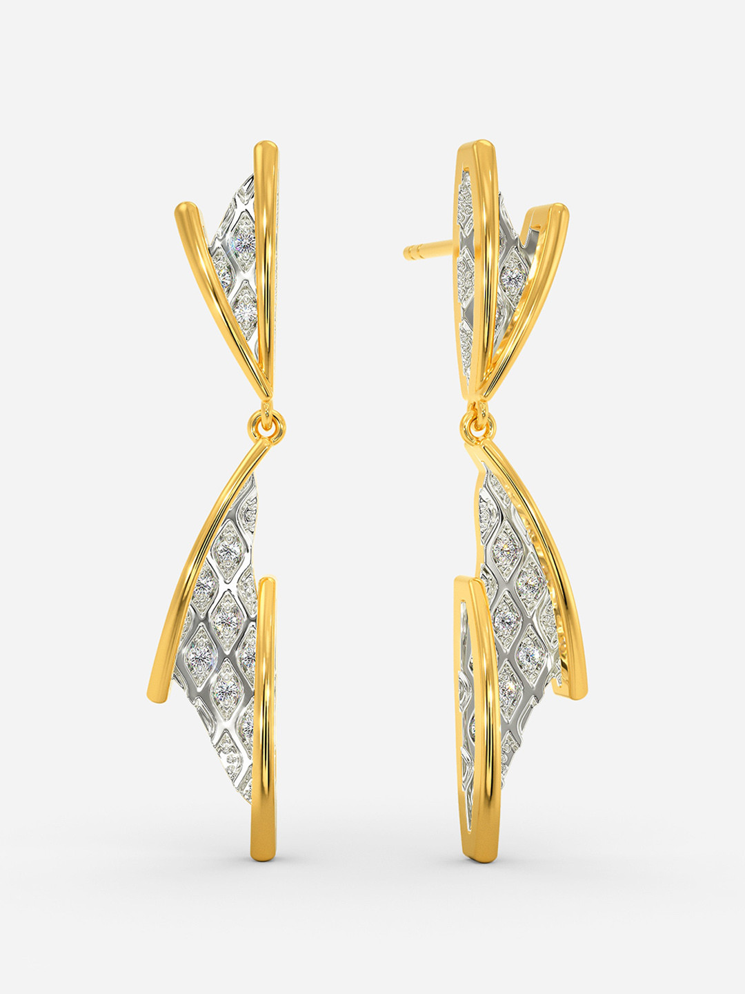 

MELORRA Knit Whimsy Diamond-Studded Rhodium-Plated 18KT Gold Drop Earrings-4.89gm