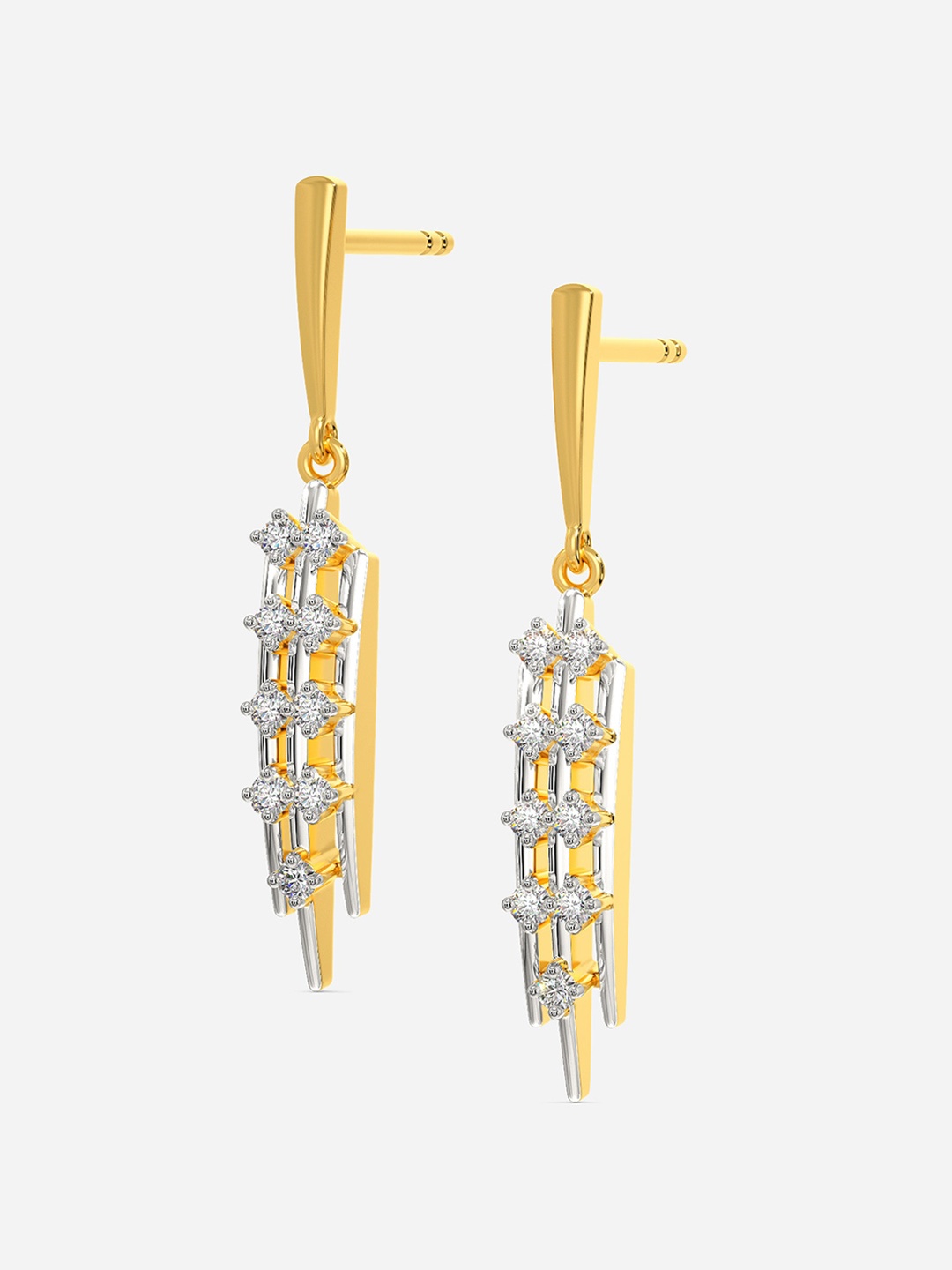 

MELORRA Sparkle Fest Diamond-Studded Rhodium-Plated 18KT Gold Drop Earrings-3.52gm