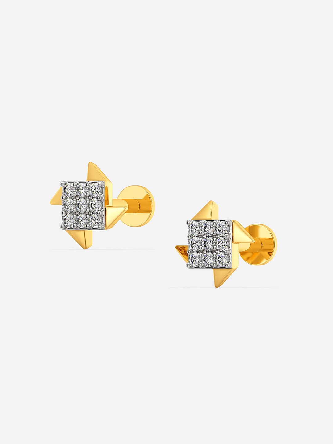 

MELORRA Glint Glitz Diamond-Studded Rhodium-Plated 18KT Gold Studs Earrings- 1.17 gm