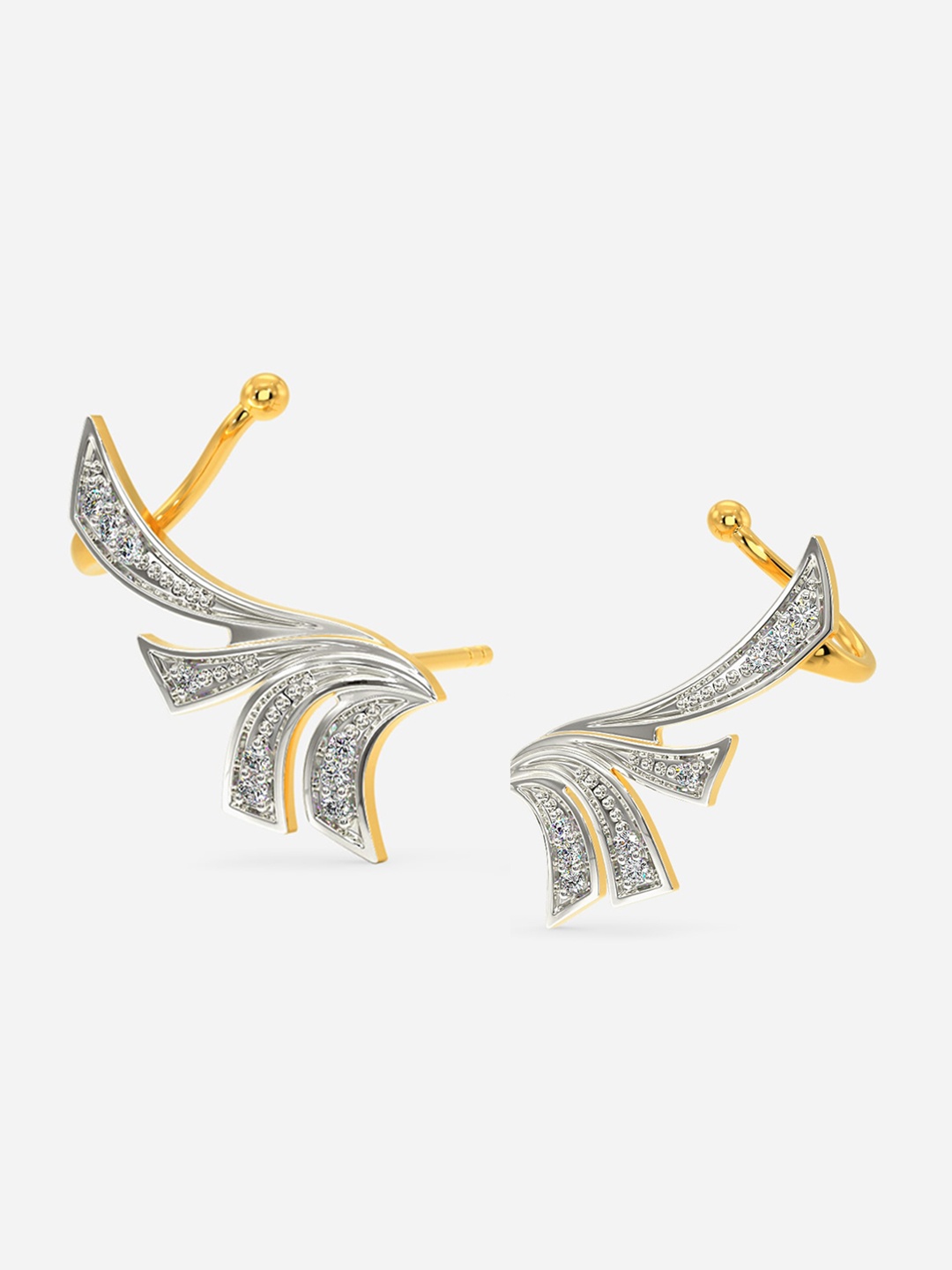 

MELORRA Ariel Diamond-Studded Rhodium-Plated 18KT Gold Stud Earrings-3.25gm
