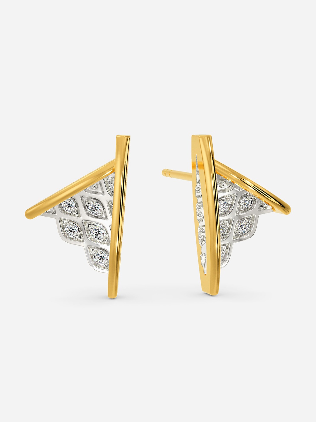 

MELORRA Knits Maze Diamond-Studded Rhodium-Plated 18KT Gold Stud Earrings-3.16gm