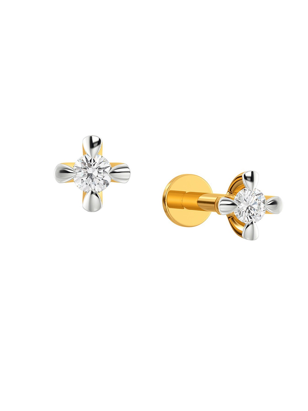 

MELORRA Four Story Diamond-Studded Rhodium-Plated 18KT Gold Stud Earrings-0.74gm