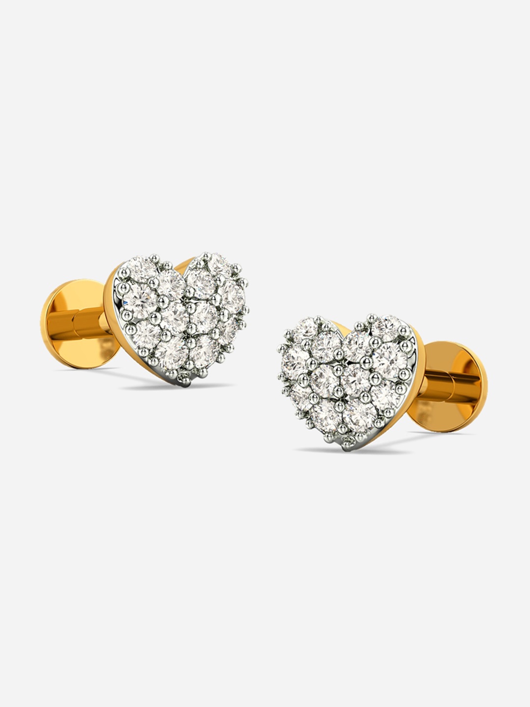 

MELORRA Heart For You Rhodium-Plated Diamond-Studded 18KT Gold Stud Earrings-1.08gm