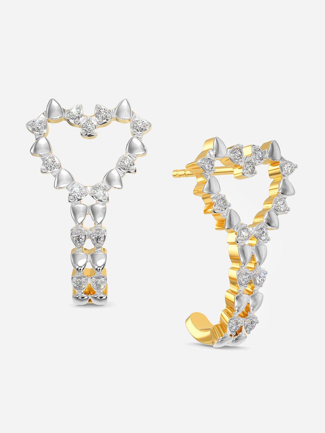 

MELORRA Edgy Heart Diamond-Studded Rhodium-Plated 18KT Gold Drop Earrings-3.94gm